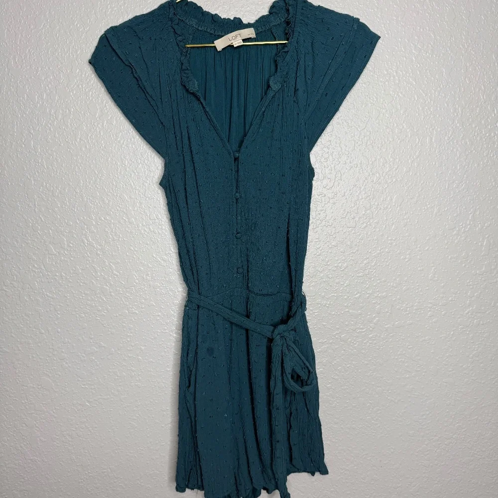 Loft‎ Petite Clip Dot Romper Teal Blue -cp
